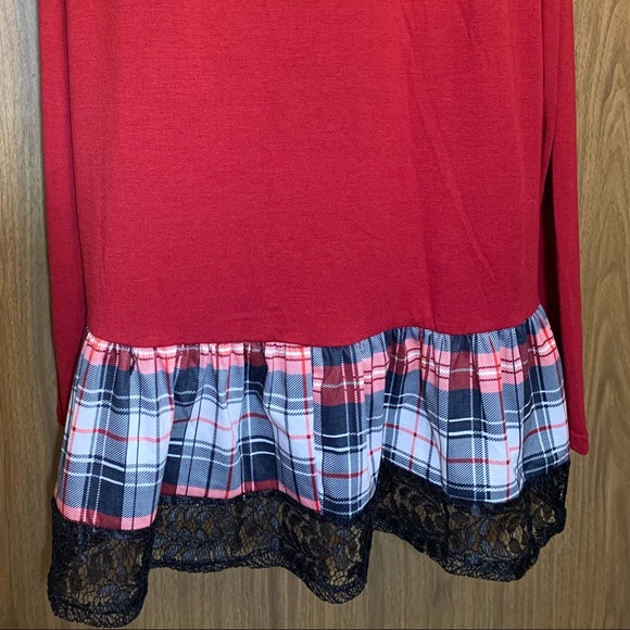 Red Plaid Long Sleeves Blouse Tunic - Picture 2 of 4